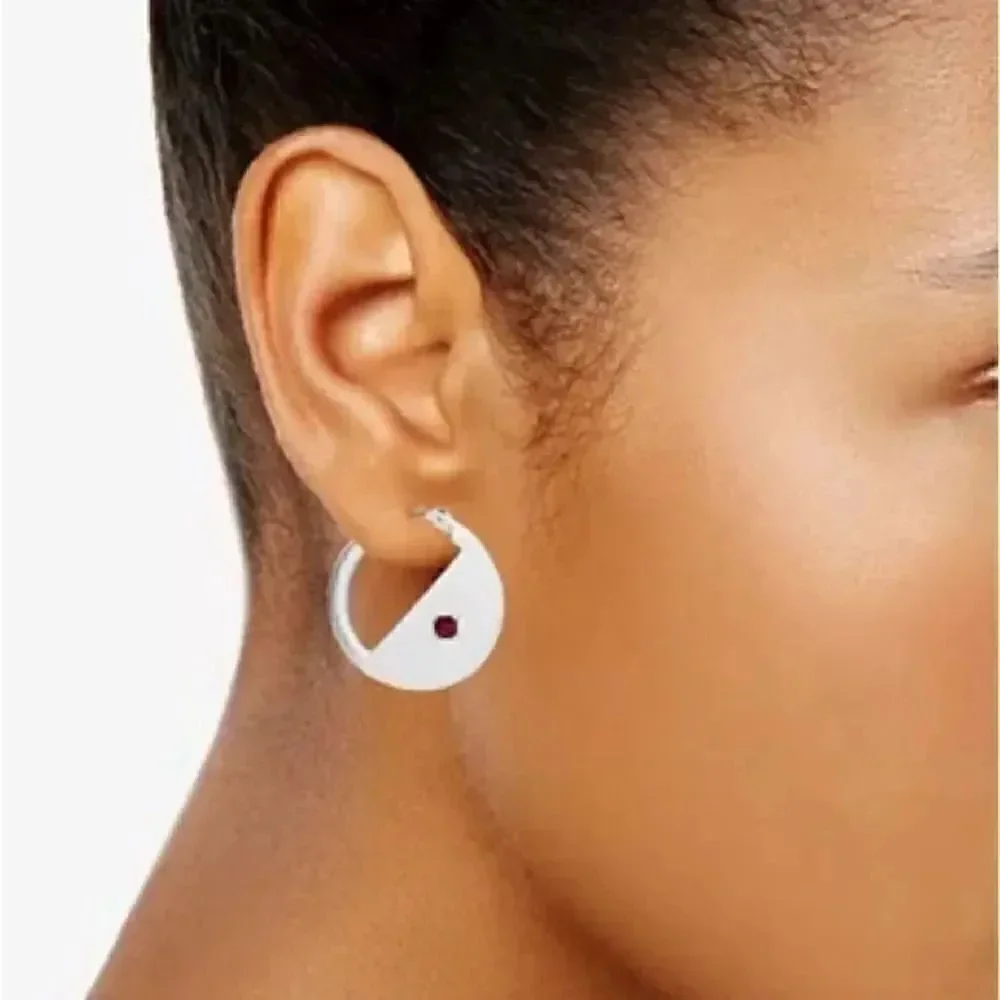 NWT Lucky Brand Silver Red & Blue Pavé Sliced Hoop Earrings #LBER2